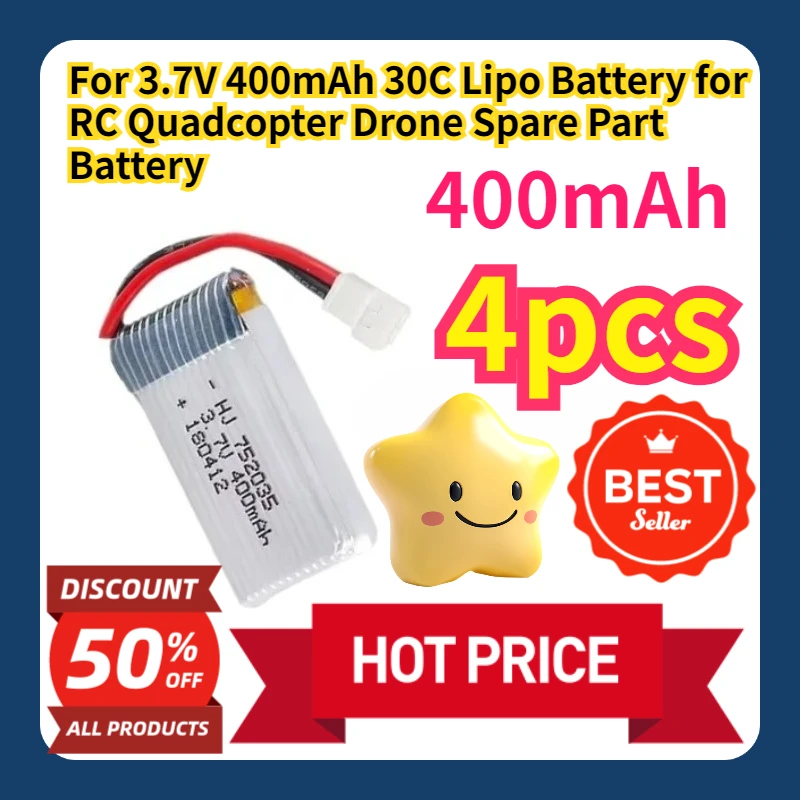 For 3.7V 400mAh 30C Lipo Battery for RC Quadcopter Drone Spare Part Battery