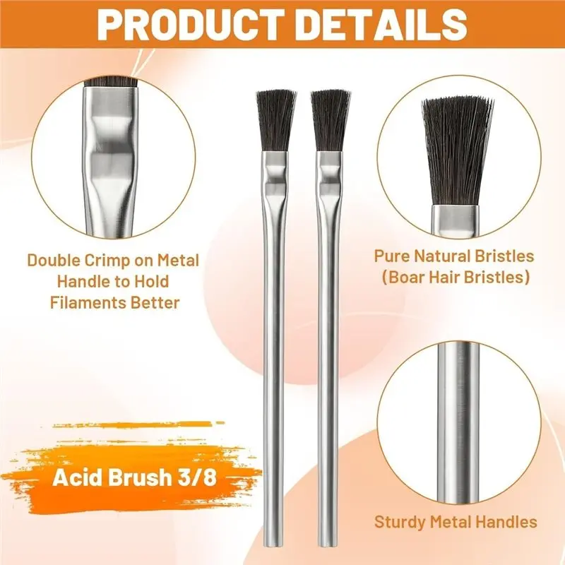 AAAF 250 Pcs Acid Brushes 3/8 Inch Wide Glue Brush Horsehair Tin Handle Disposable Flux Brushes For Soldering Woodworking