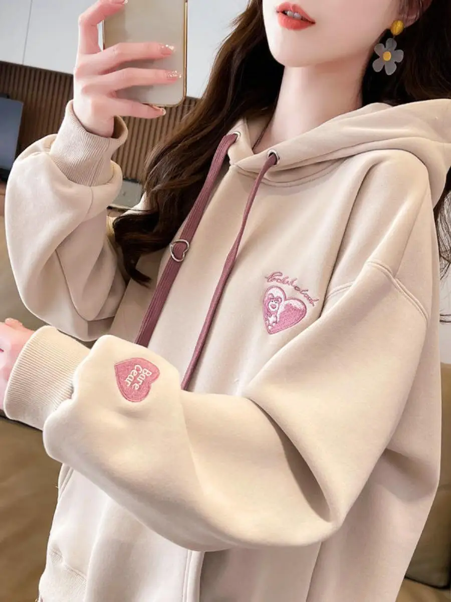 Felpa con cappuccio oversize autunno inverno da donna di piccole dimensioni Jaet design con motivo a fiori grandi felpa pullover in cotone comoda e casual