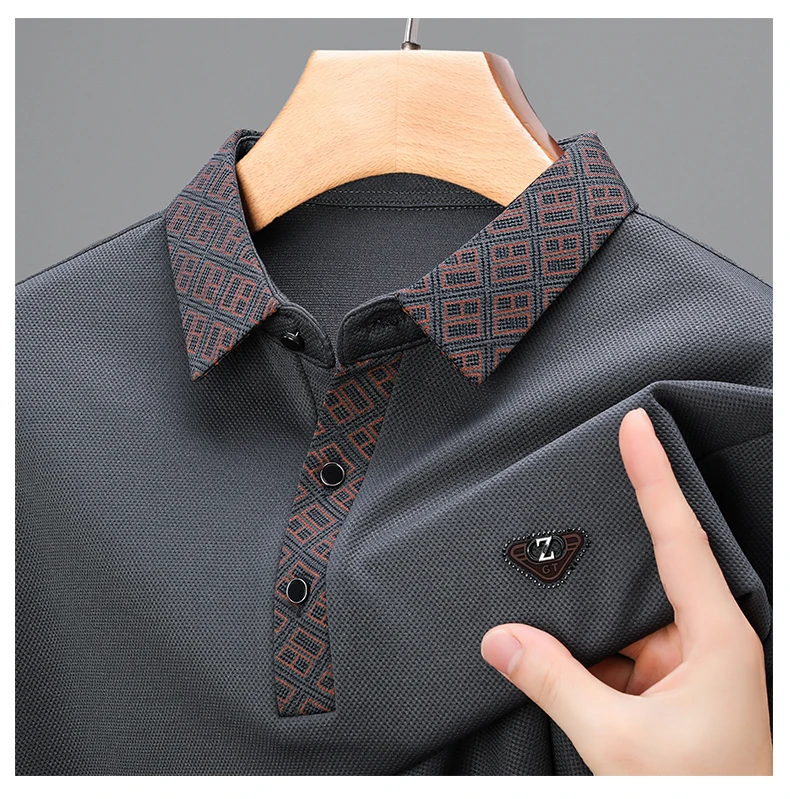 Neues Herbst-Herren-Luxusmarken-Poloshirt mit Stickerei und Druck, Langarm, Modisches Business-Casual-T-Shirt mit Kragen für Herren – Detail 3