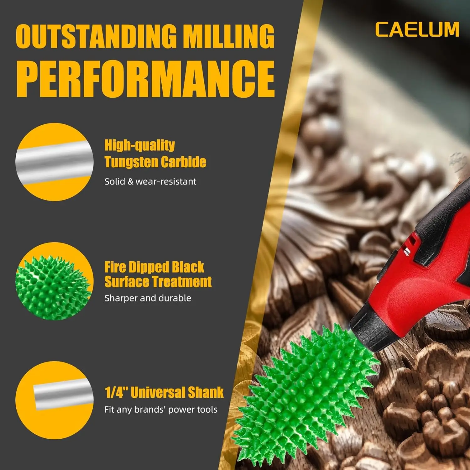 CAELUM Extreme Coarse Flame Rotary Burr 1⁄4
