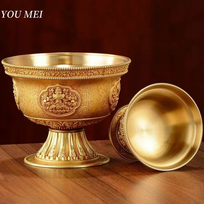 

Buddhism Hall Tibetan Altars Bowl,Engraving Exquisite Eight Auspicious 12cm Brass Bowl,Tantric Holy Cup Buddhist Religious Item