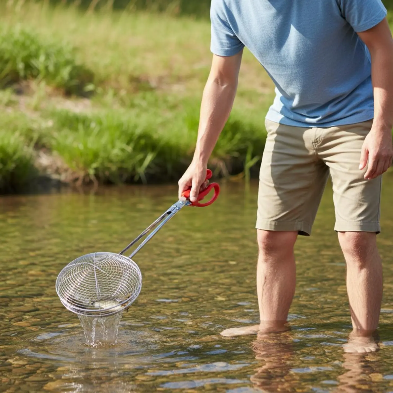 

Stainless Steel Fishing Net Tongs Portable Crab Catching Scoop Crab Clamp Mesh Design Shellfish Clamp Easy to Use for River