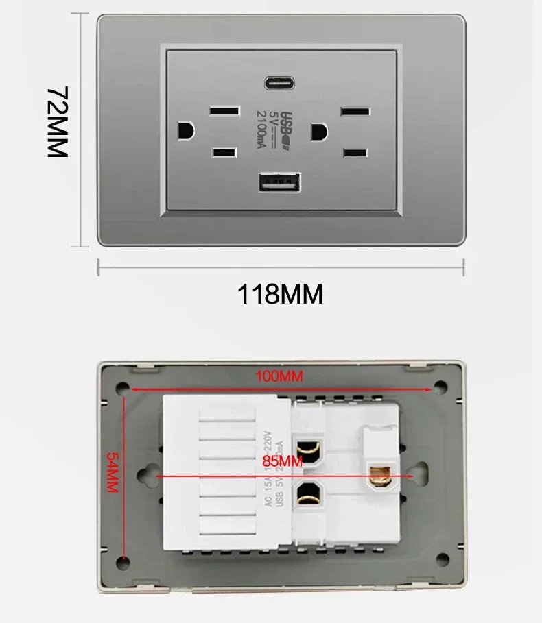 15A US Standard Wall Socket with USB 118 Type-C Charging Port 5V 2.1A  America wall socket Vietnam socket