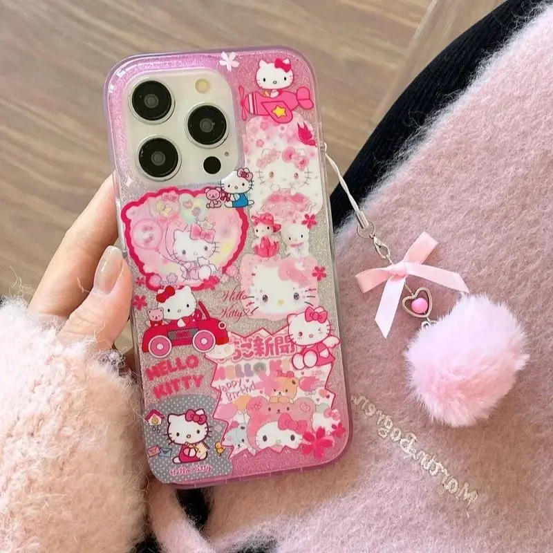 Funda de teléfono creativa con dibujos animados Y2K Hello Kitty Bling INS para iPhone 16 15 14 13 12 11 Pro Max XR XS Max 7 8 Plus MINI