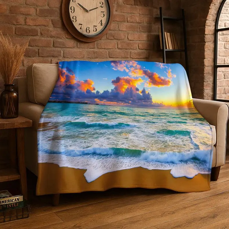 Mystery Sea Water Coastline Beach Reef Flannel Blanket Soft Throw Blanket for Bedroom Living Room Bed Travel Camping Picnic Nap