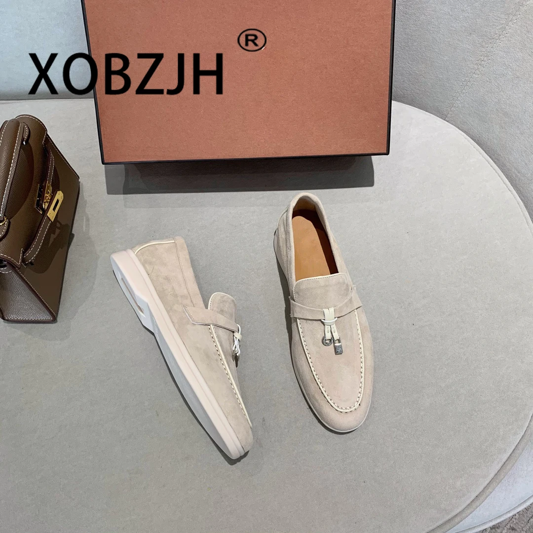 Moccasines Suede Women Loafers Summer Walk Shoes Spring Autumn Fashion Causal Leather Metal Pendant Flat Shoes Lazy SlipOn Mules