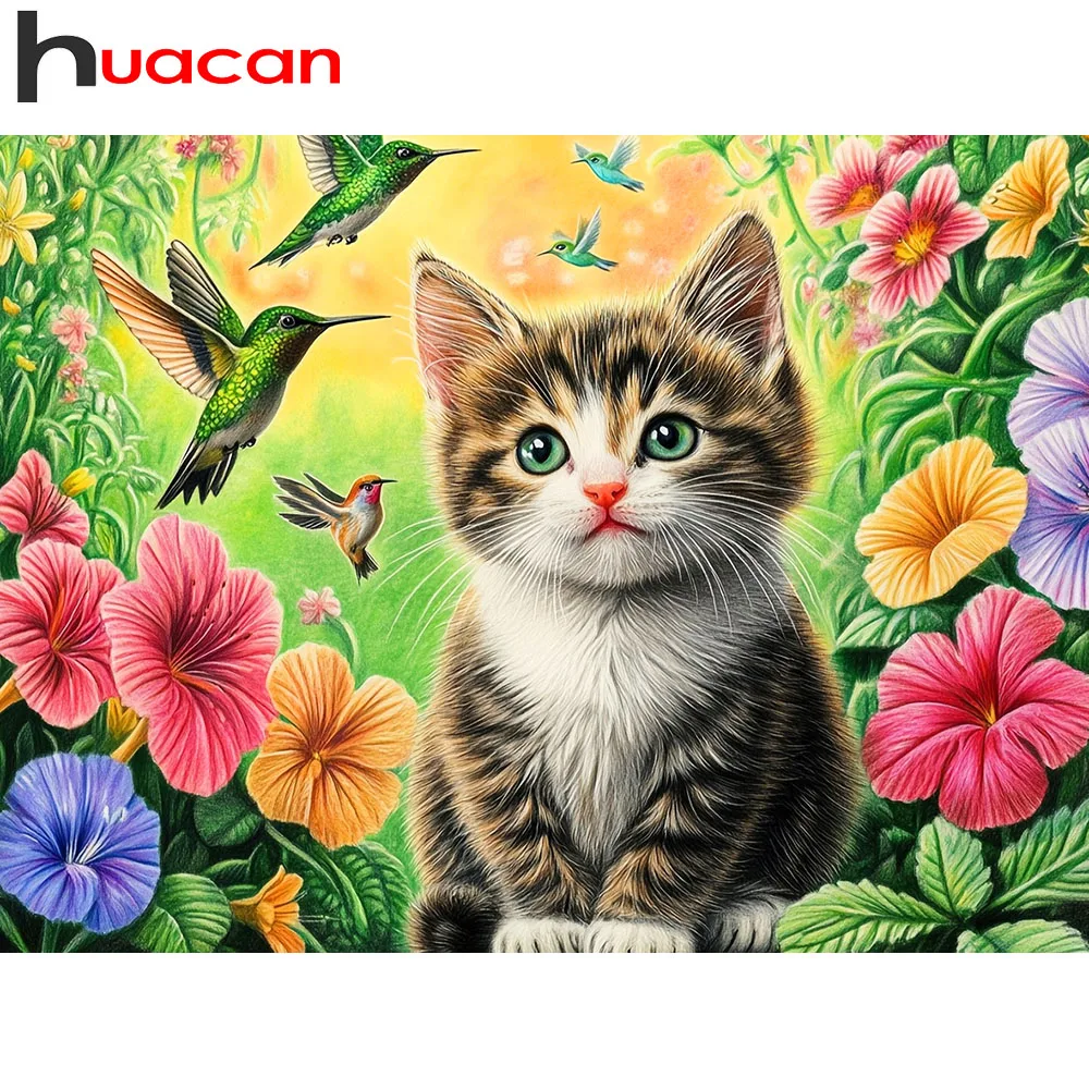 Huacan Diamantmalerei Katze Vogel Diamantmosaik Tier Blume Neue Kollektion Bild aus Strasssteinen