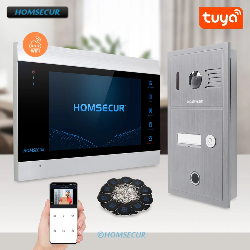 

HOMSECUR 4 Wire HD Tuya WIFI Video Doorphone Intercom System Waterproof Doorbell Camera Fingerprint RFID Access Snapshot Record