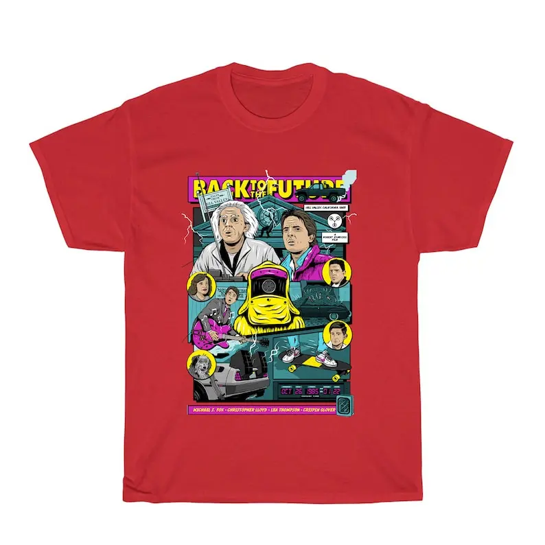 Back to The Future Retro Movie Men's Red Navy Black T-Shirt Size S to 5XL