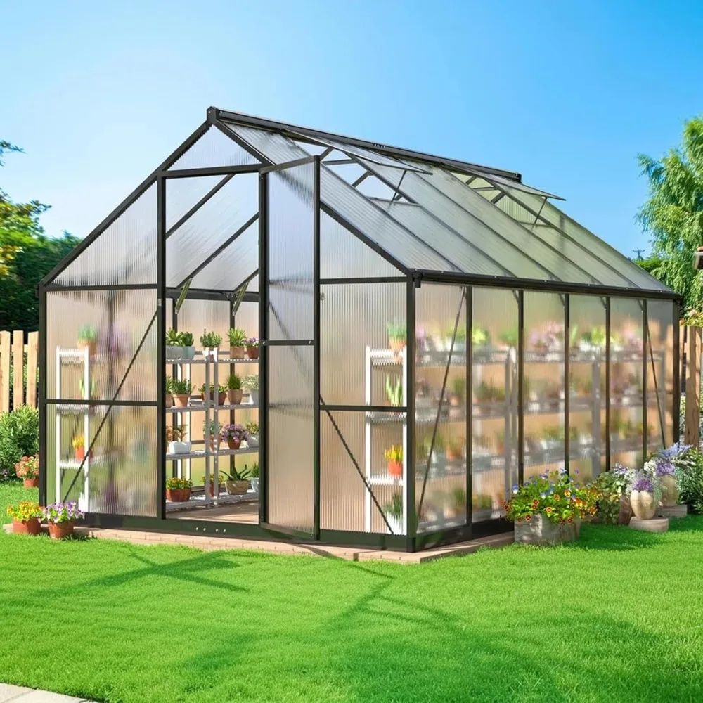 

FT Greenhouse for Outdoors, Quick Setup Polycarbonate Greenhouse with Roof Vent, Walk in Green Houses for Outside for Outdoor Ga