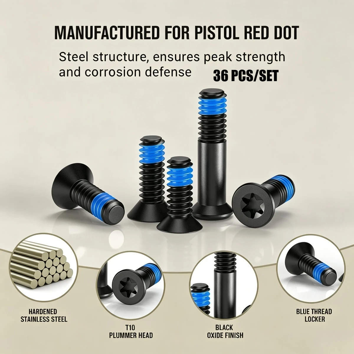 Tactical 36Pcs Red Dot Screws Kit M4 #6-32 Red Dot Sight Screws T10 Head Blue Thread Locker Fit Reflex Sight Mount