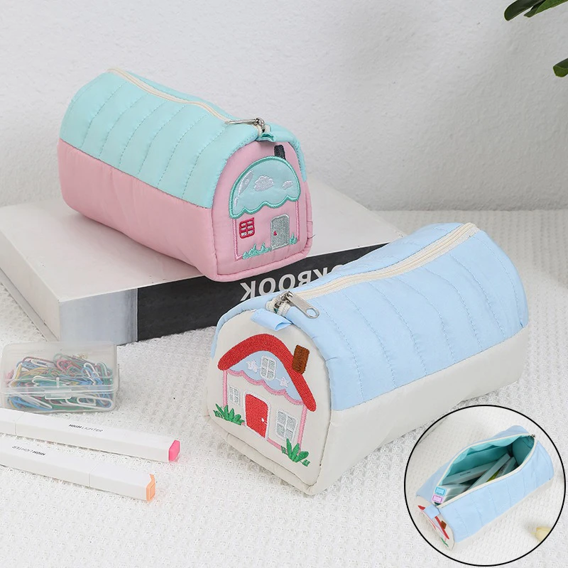 Cute House Pen Box Bag Student Cartoon Cute Stationery Bag Large Capacity Pencil Case Multifunctional Stationery Bag Organizer