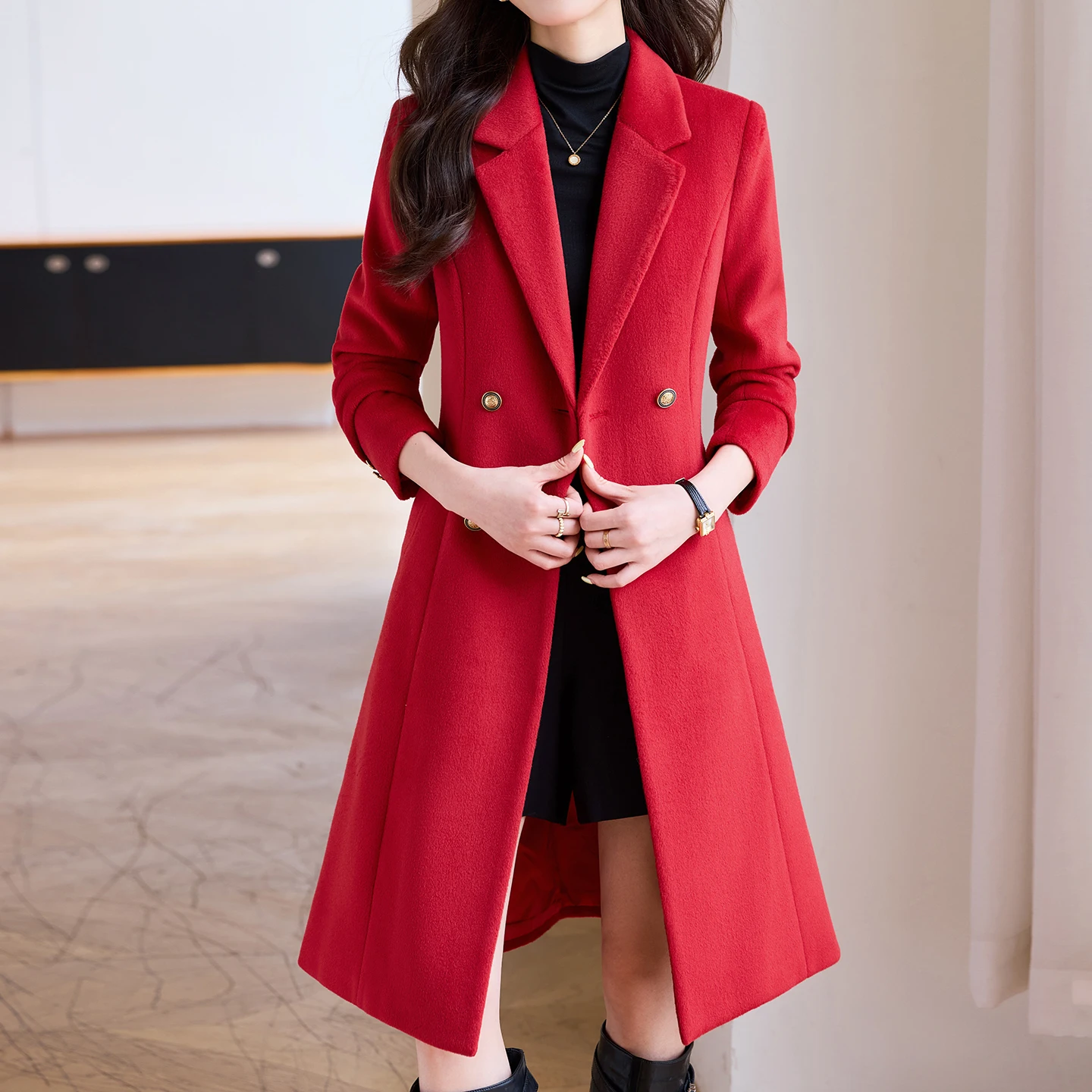 Stili formali ed eleganti da donna in lana invernale elegante giacca a vento medio lunga professionale per ufficio carriera intervista capispalla