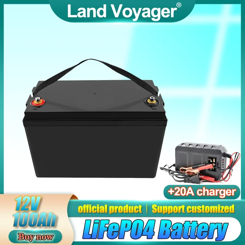 12V100Ah Grade A lifepo4 battery pack 12.8V built-in 100A BMS 100ah capacity long life 12V golf cart battery 20A charger