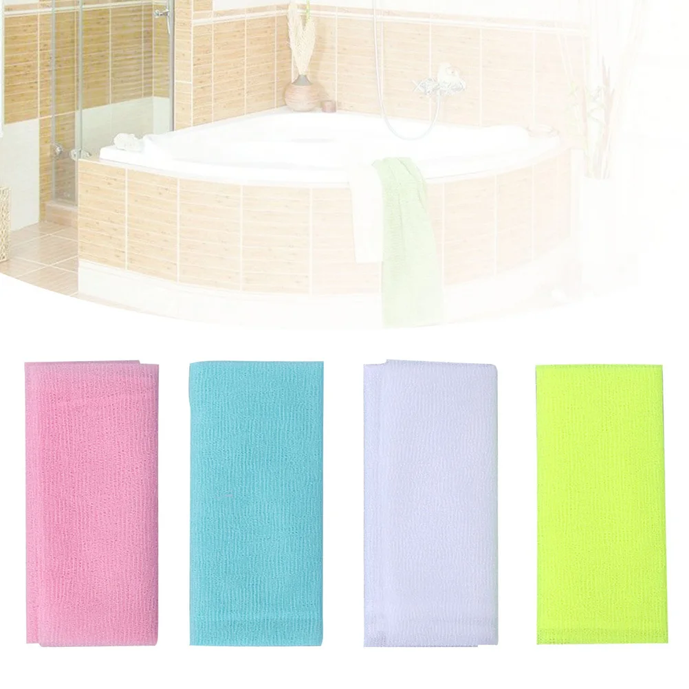 

4Pcs Back Scrubber Long Strip Bath Washing Tool Soft Nylon Exfoliate Shower Towel Rich Soap Bubble Promote Blood Circulation