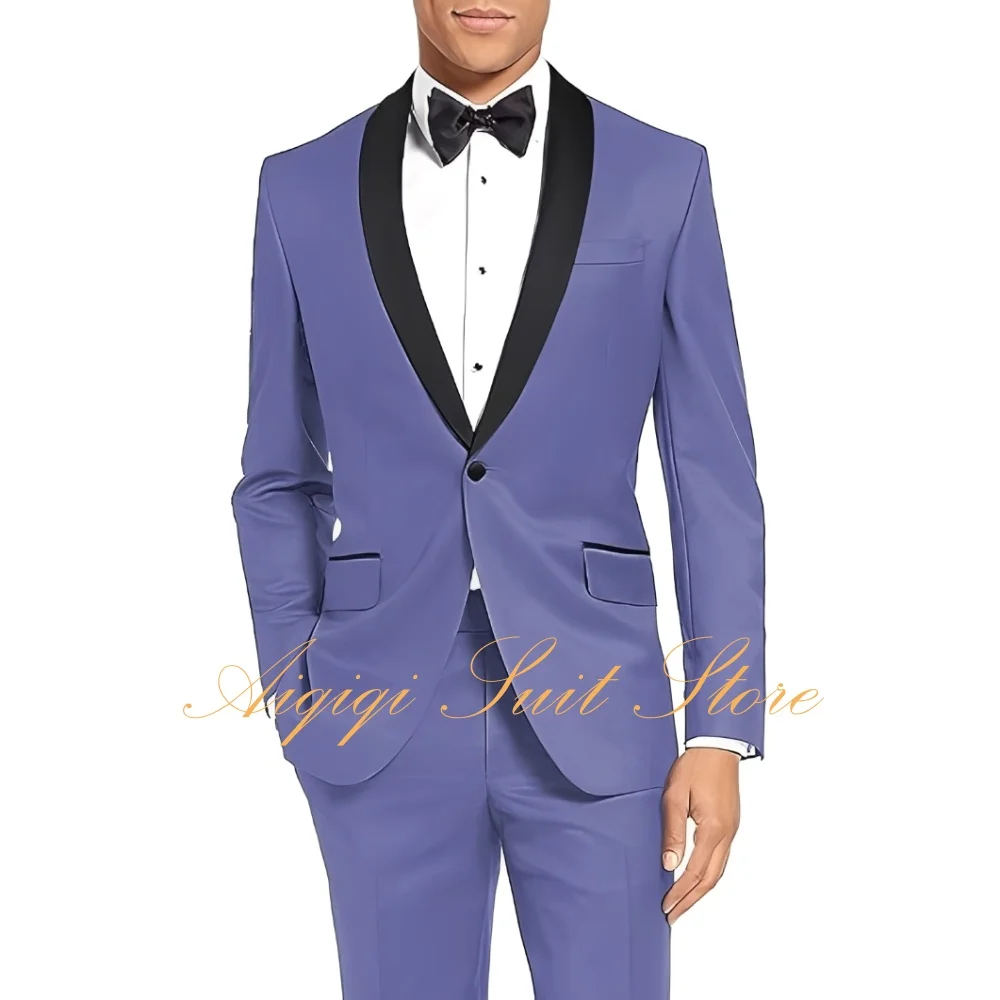 Ternos masculinos de 2 peças, slim fit, smoking, casamento, baile, jantar, um botão, xale, lapela, calças, ternos masculinos