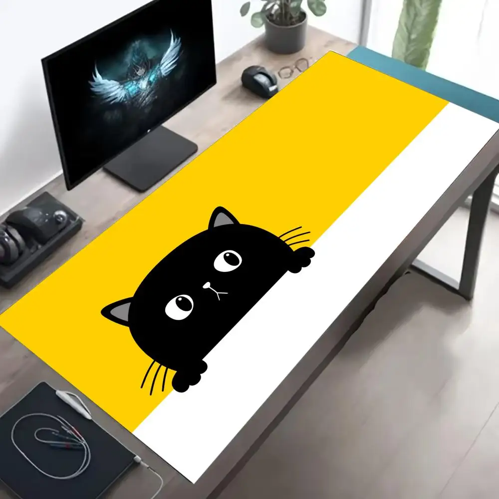 面白い黒猫マウスパッド大型ゲームアートデスクアクセサリー美的滑り止め縫い目エッジマウスパッドラップトップタブレットマットPCプレイマット