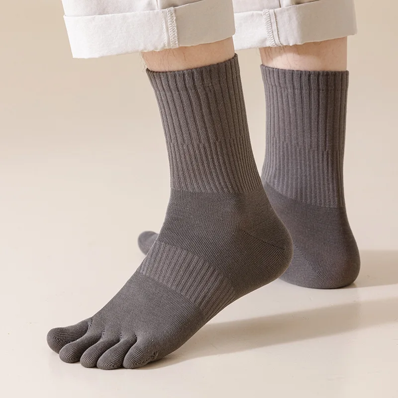 Chaussettes Parker en pur coton pour hommes, chaussettes à cinq doigts, monochromes, rayées, élastiques, absorbant la transpiration, compression, affaires, grande taille, 5 paires