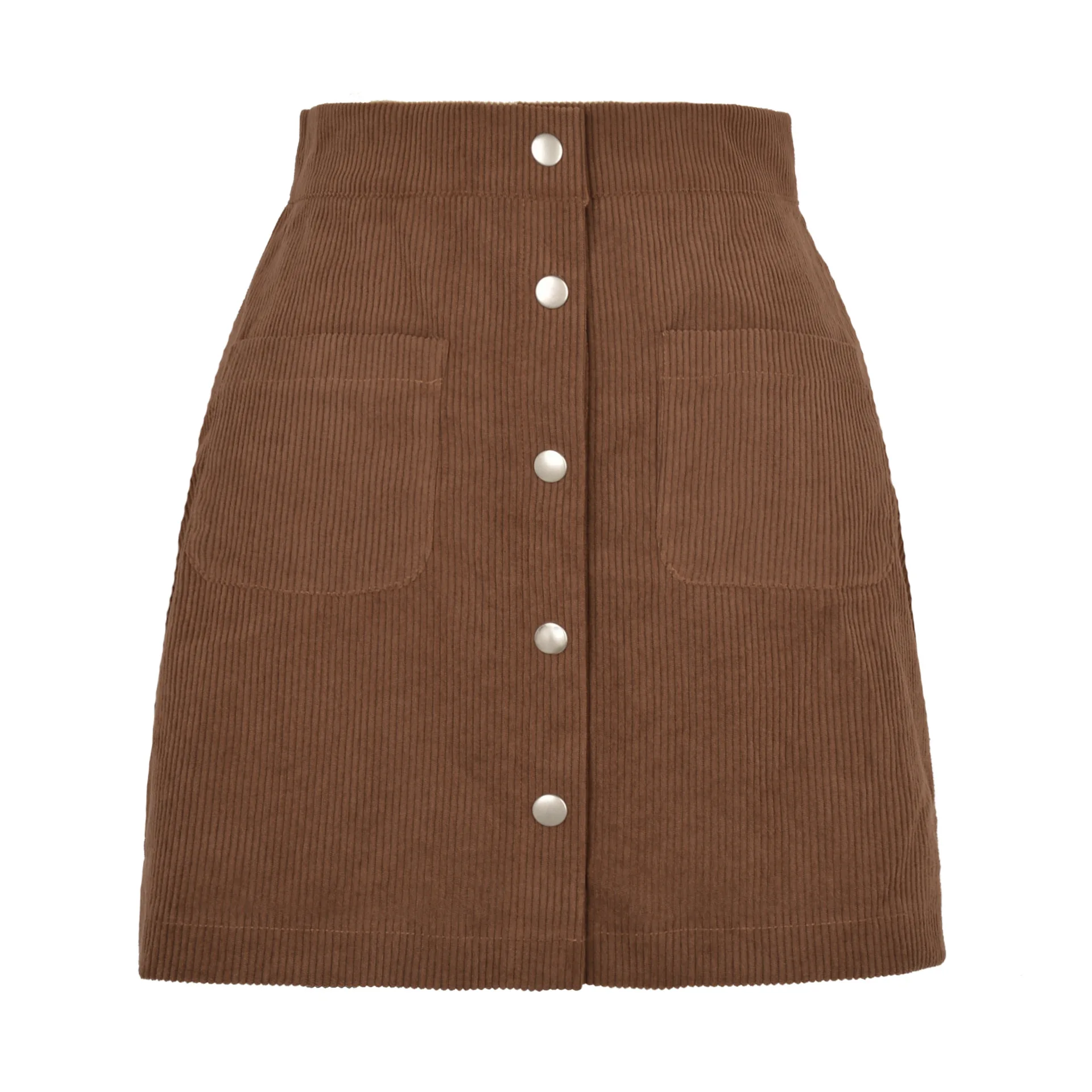 Women Vintage Brown Corduroy Skirts Single Breasted Slim Fit Mini Skirt Woman Autumn Winter Korean Pocket Short Skirt Ladies