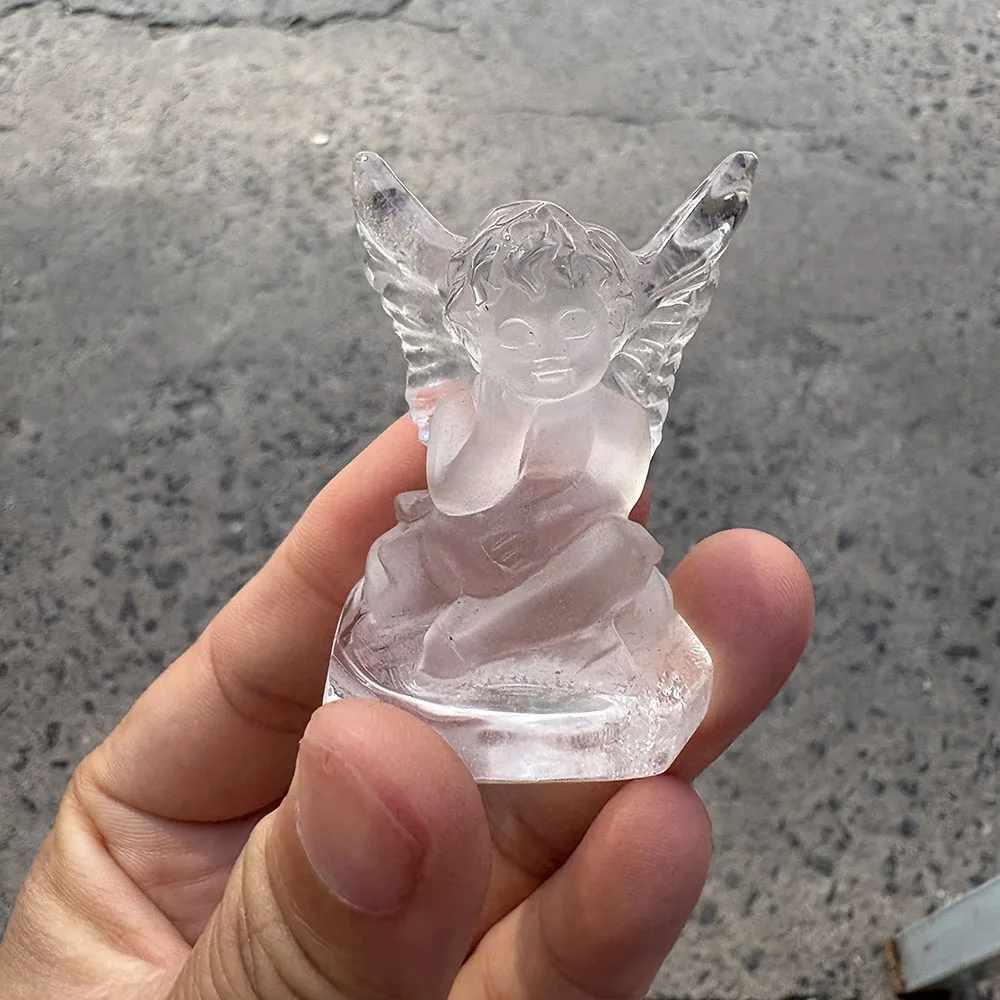 Custom White Crystal Angel Crystal Carving Gemstone Figurine Healing Stone Home Decor Collector Edition