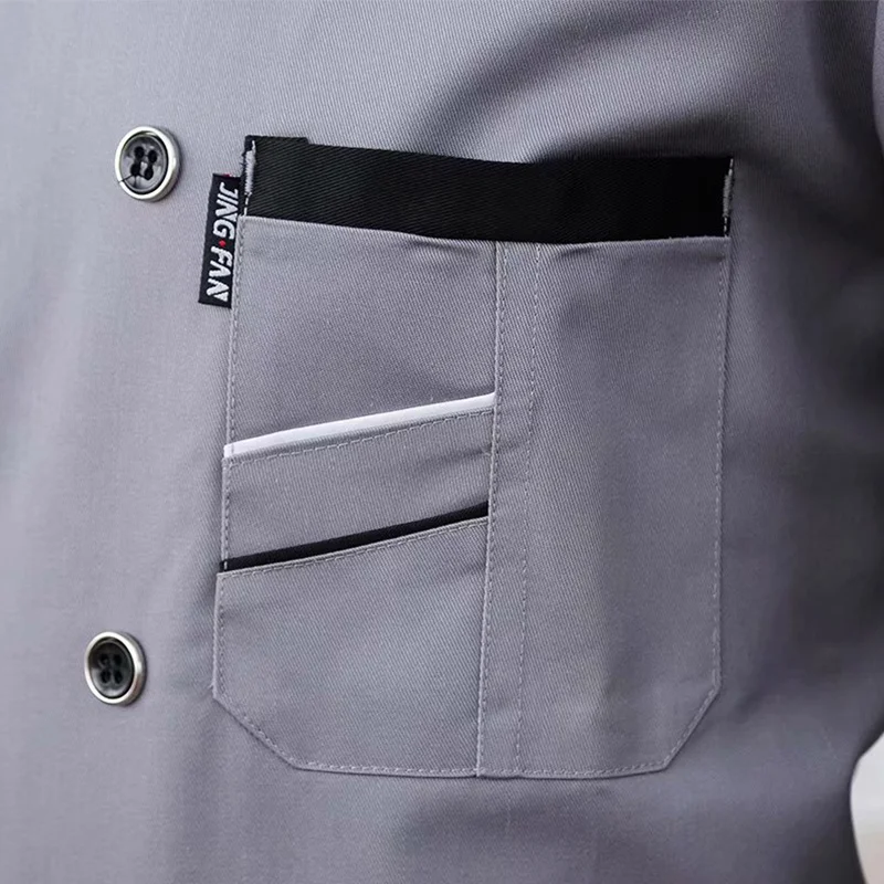 Custom Logo Men Chef Jacket Tunic Workwear Kitchen Coat Autumn Catering Uniforms With Hat For Restaurant Cooks