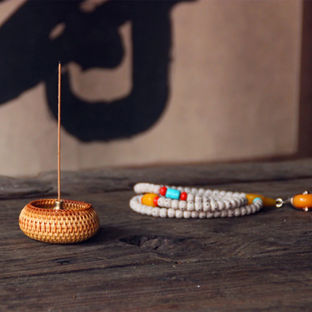 

Rattan Incense Burner Dish Handmade Retro Design Portable Ash Catcher Tray for Meditation Incense Stick Holder