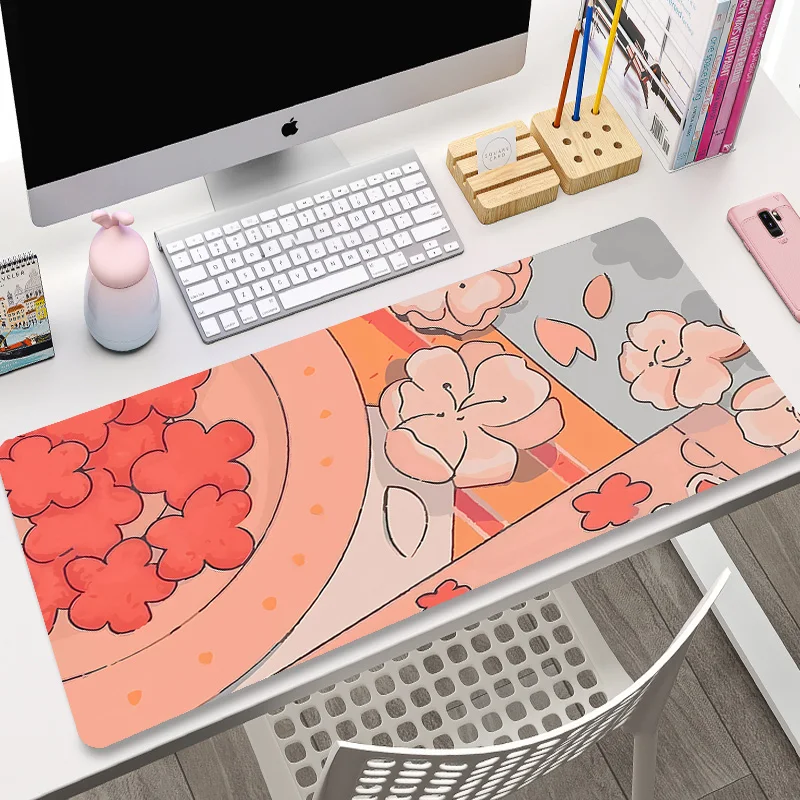 

Pink Flower Gaming Mousepads Kawaii Cute Mousepad Large Mouse Mat Big Desk Pad Non-Slip Mouse Pad 100x50cm Big Keyboard Desk Mat