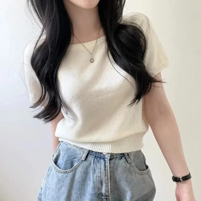 التخسيس ort Sve محبوك سترة المرأة عادية Sle مربع Ne لون نقي الربيع الصيف النسخة الكورية تنوعا