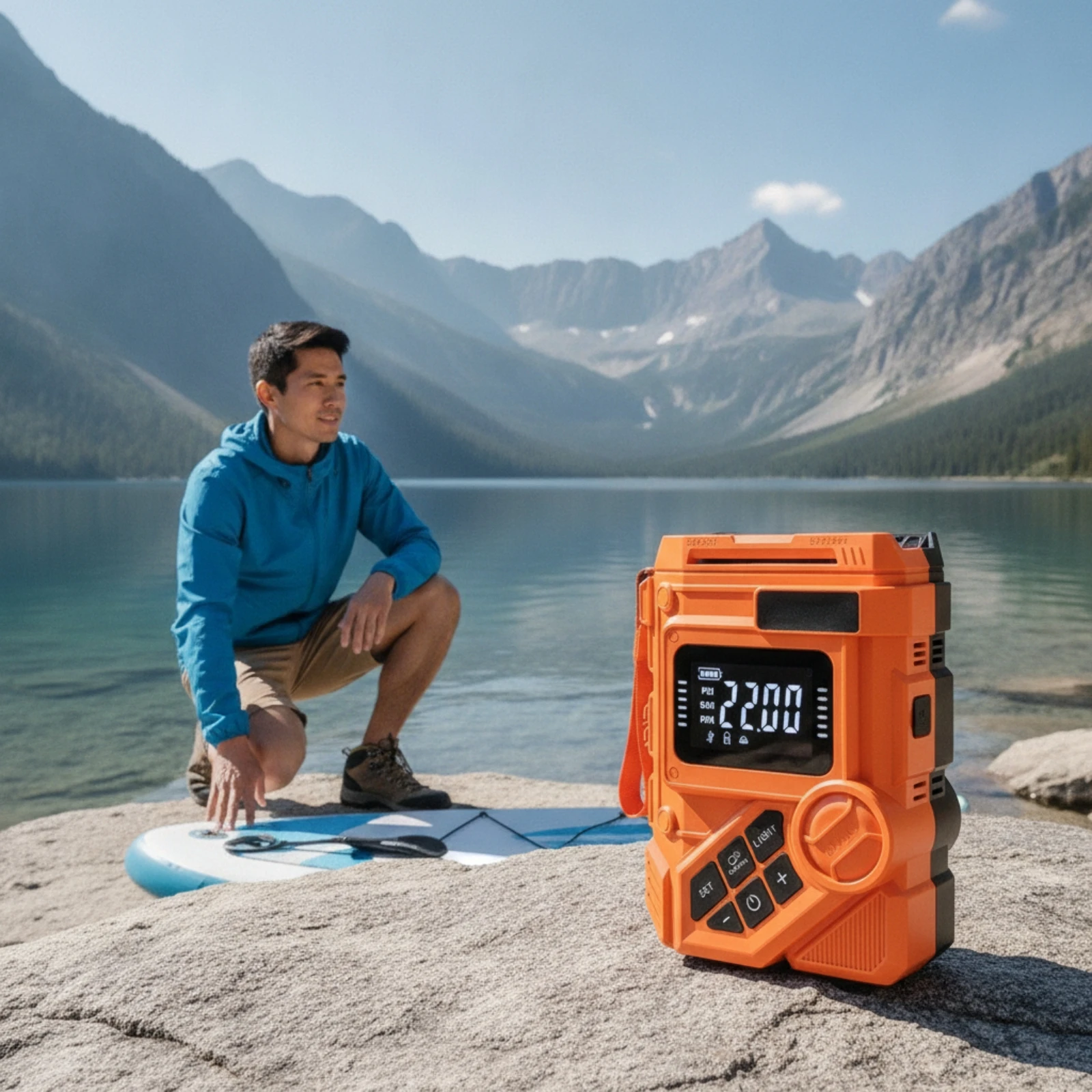 SUP Pump Digital Electric Pump with Nozzle Adapters Compact Lightweight for Paddle Boarders, Beach, Camping