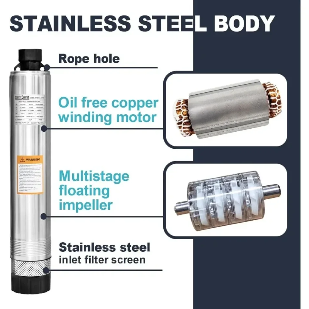 أدوات وتحسين المنزل مضخة صلصال 4 بوصة مضخة شفط سفلية قابلة للغمر مع كابل 33 قدم #3