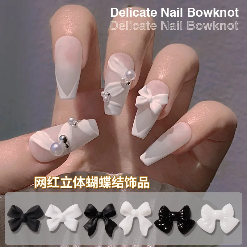 50pcs 3D Resin  Black White Bowknot Ribbon Bow-tie Nail Art Jewelry Nail Ornament DIY Classic Fairyism Nail Parts Accessories