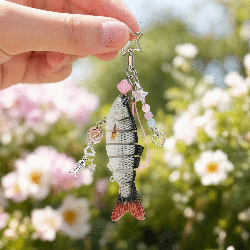 Colorful Simulation Fish Keychain Acrylic Multi Jointed Bionic Fish Keychain Multi-section Design Simulation Fish Bait Keychain