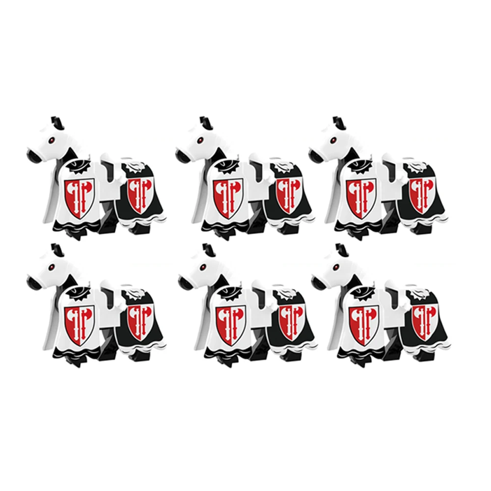 6PCS MOC Medieval Solider Knight War Horse Building Blocks Castle Heavy Armored War Of The Saddle Rope Kid Toy Christmas Gifts