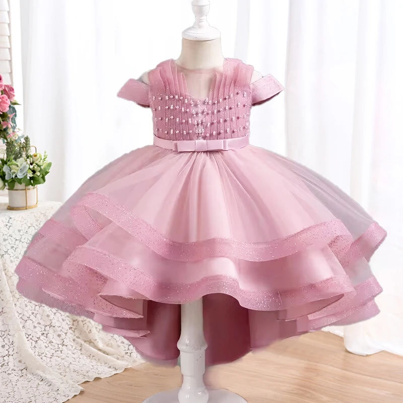 

Children's dress Christmas party baby evening dress small flying sleeve butterfly fluffy birthday party girl princess dress