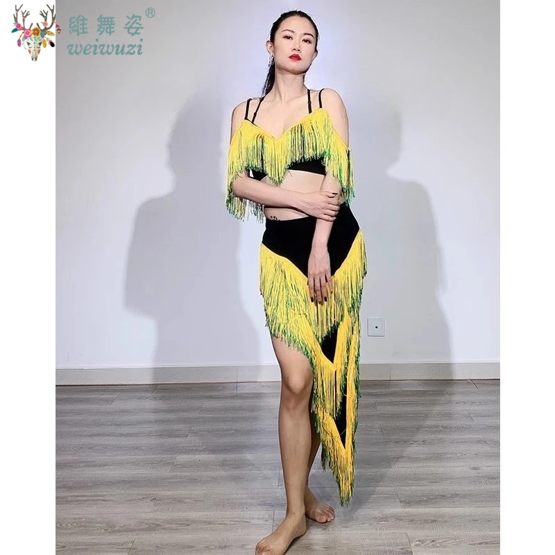 Buikdans Prestaties Kostuum Set voor Vrouwen Kind Kwastje Top + lange Fringe Rok 2 stks Buikdansen Slijtage Outfit voor meisje