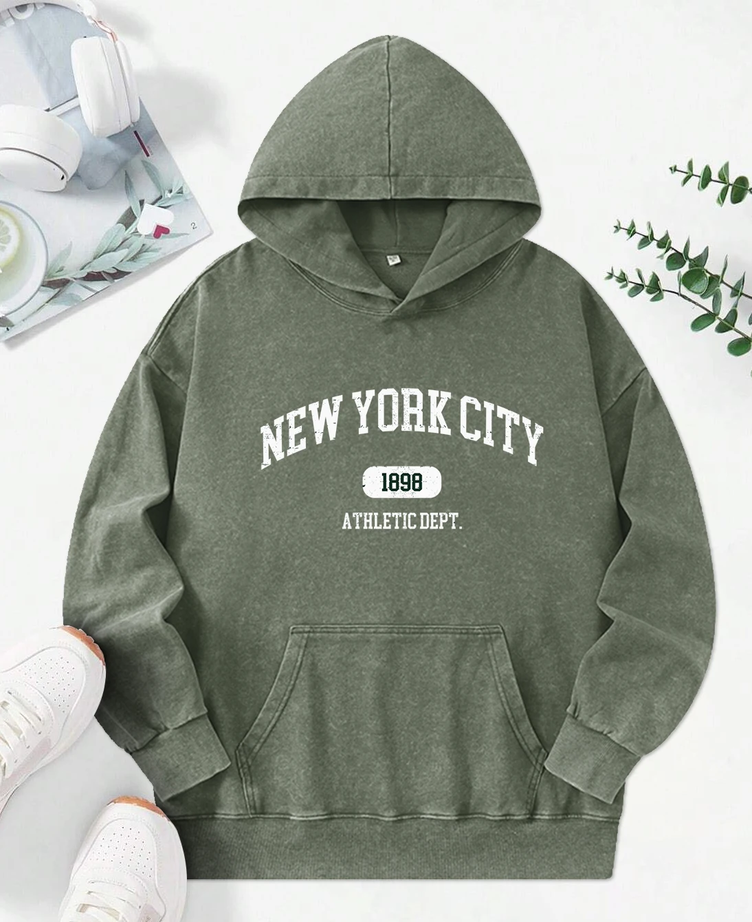 Sudadera con capucha lavada con estampado Retro de Nueva York City 1898, ropa holgada con bolsillos para mujer, ropa de calle Multicolor bonita, sudaderas con capucha para mujer de otoño