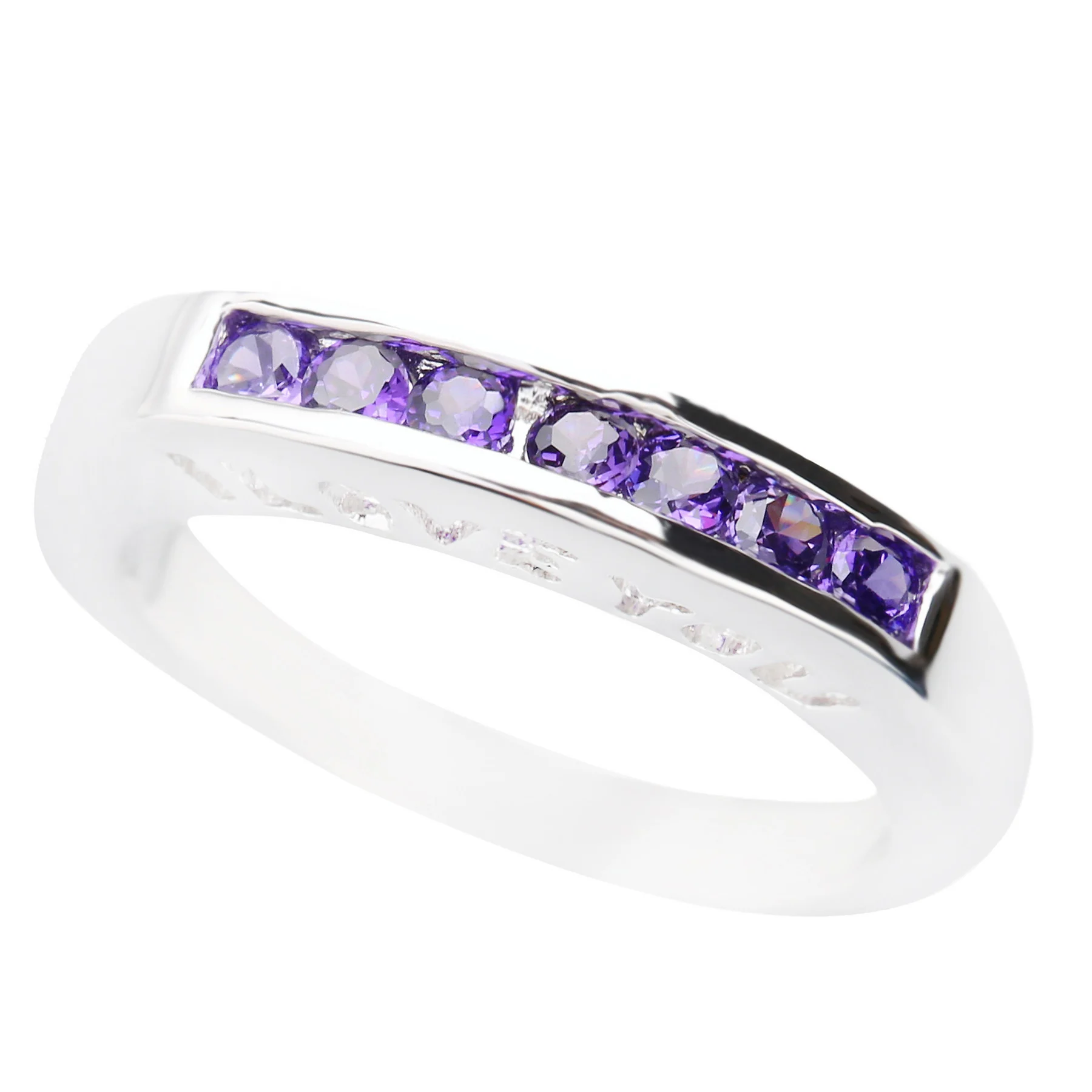 I Love You 2*2mm Purple Amethyst 925 Sterling Silver Gemstone Ring Size 5 6 7 8 9 Q0064-P