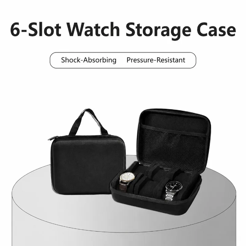 Hard‑shell Portable 6‑slot Watch Storage Case Multi‑compartment Smart Watch Organizer Compatible with Apple  Huawei Timepieces