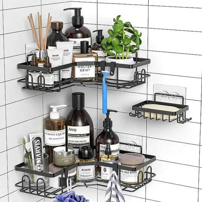 Adhesive Stainless Steel Shower Organizer Shower Rack Corner Shower Caddy Shower Shelves Storage Bathroom Organizers