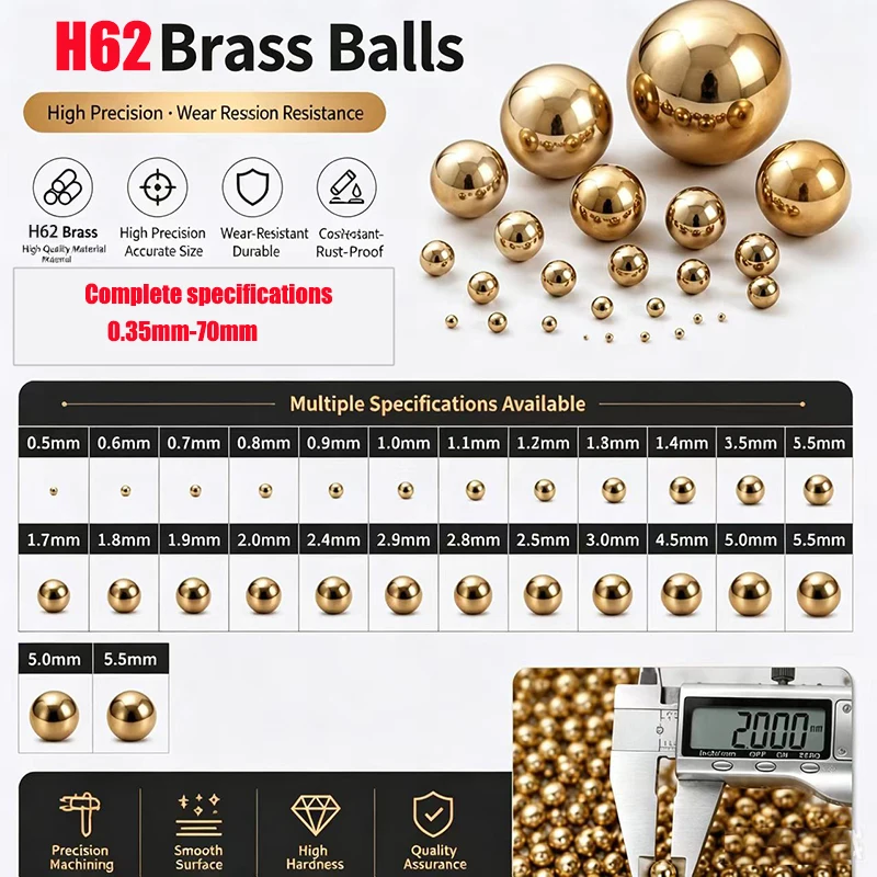1/5/10/100/200pcs Solid H62 Brass Bearing Balls Round Beads 1 1.5 2 2.38 2.5 3 3.175 3.5 4 4.5 5 6 7 8 10 12 15 20 25 30 40 45mm