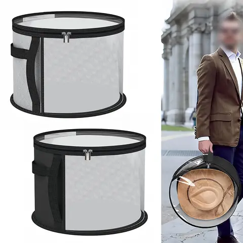 Storage Box With Zippered Lid Multi Function Hat Storage Bucket Clothing Hat Travel Organizer Foldable Round Brim Bag Dust Case