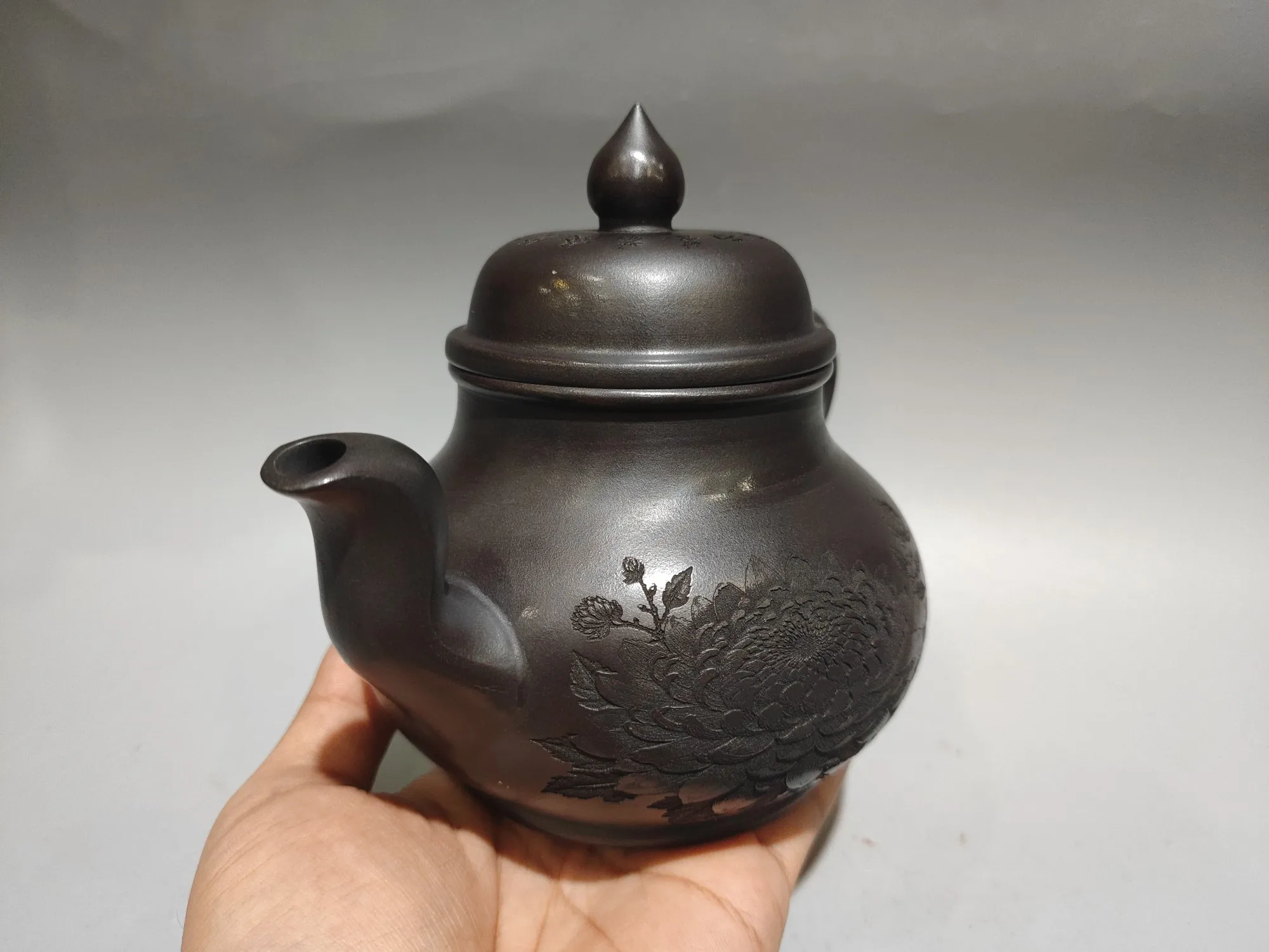 Old Chinese Handicraft Enameled YiXing Zisha (red stoneware) Teapot,Palace Lantern Yixing Teapot,with mark, Free shipping