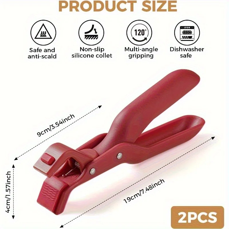 2Pcs Heat Resistant Grips 446°F/230°C Non Slip Pot Bowl Tray Clips Red Single Hand Oven Air Fryer Grill Clip Home Professional K