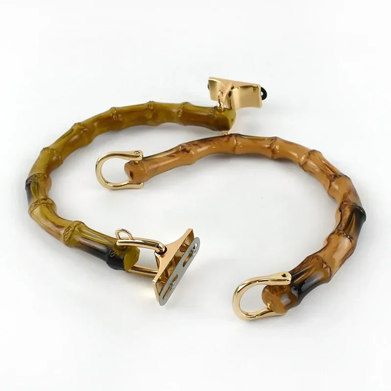 2Pcs Natural Bamboo Plastic Bag Handles With Metal Buckles Bags Hanger Purse Frame Kiss Clasp DIY Leather Crafts Accessories