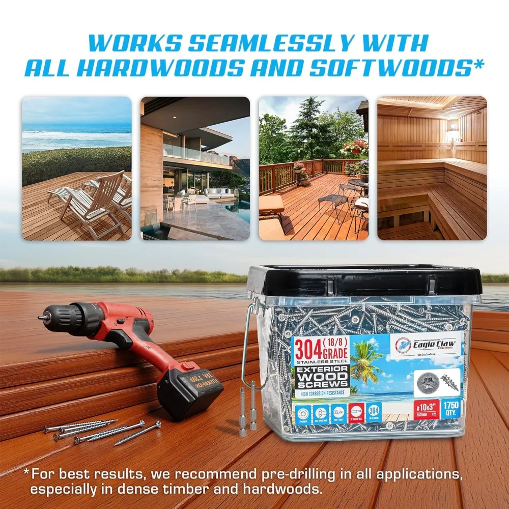 # Viti da piano in acciaio inossidabile da 10 x 3 pollici 1750 pezzi |   Testa piatta con trasmissione Torx a stella T25 |   Acciaio inossidabile di grado 304