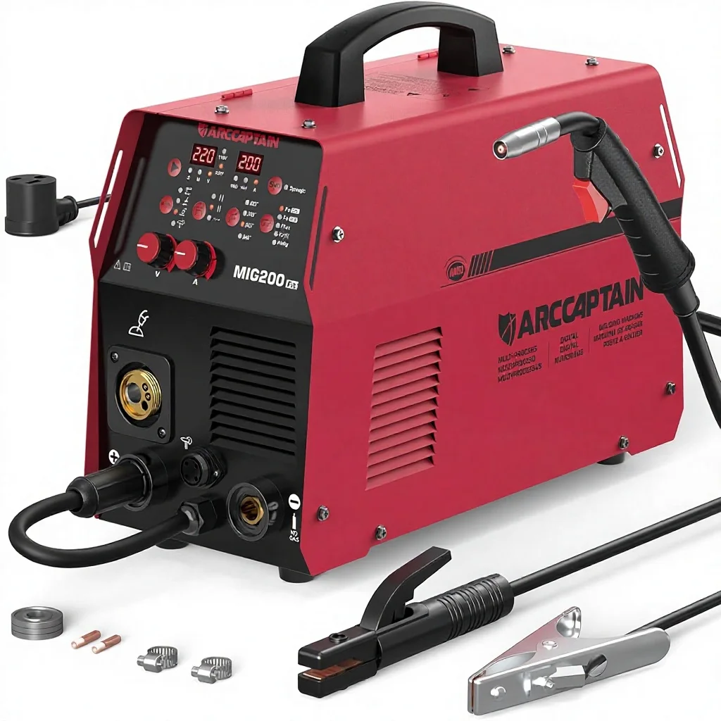 ARCCAPTAIN 6-in-1 Digital Aluminum MIG Welder 200A 110V/220V Flux Core  MIG/Lift Stick Spool Welder for Beginners