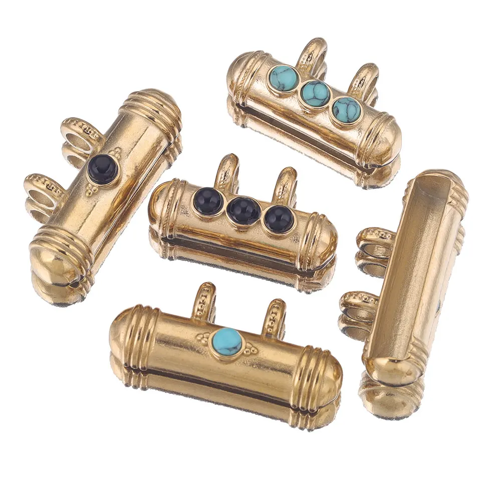 2 sztuk ze stali nierdzewnej z kamienia naturalnego Boho pozłacane rury wisiorki z koralikami wisiorek DIY bransoletka naszyjnik tworzenia biżuterii metalowe