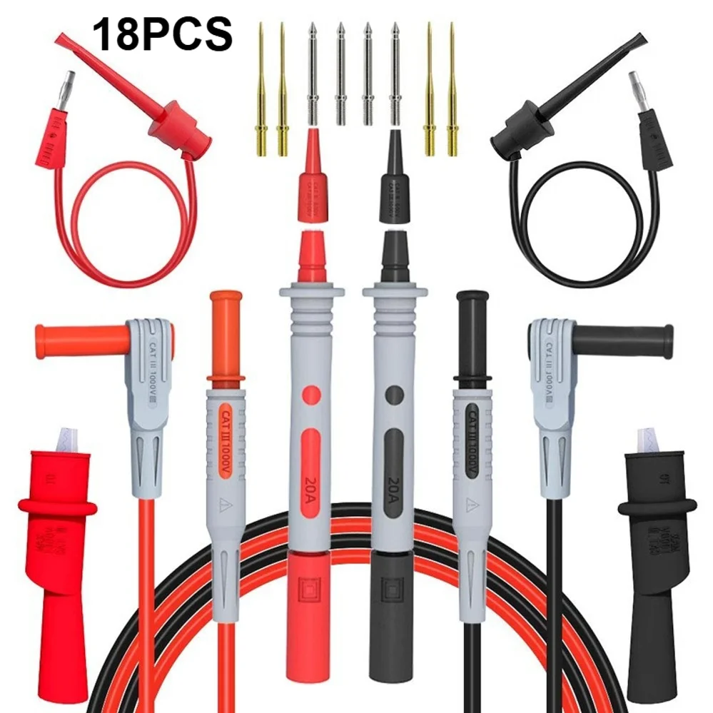 18pcs P1308B Test Lead Kit 4MM Banana Plug To Test Hook Cable Replaceable Multimeter Probe Test Wire Probe Alligator Clip