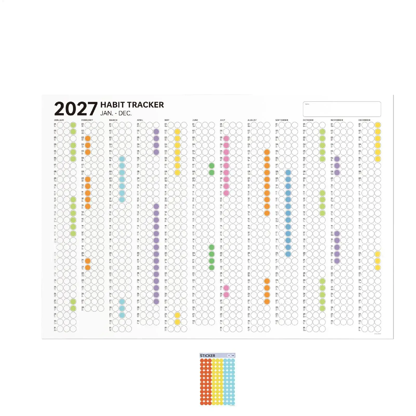 Habit Calendar 2027 Monthly Visual Wall Calendar With Dot Sticker Habit Tracker Journal For Home Apartment School Workplace